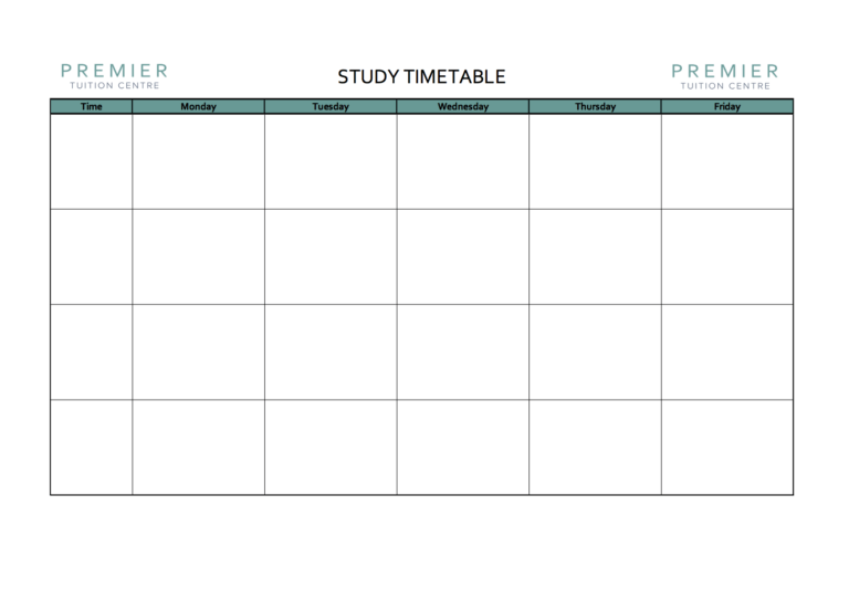study timetable template free download