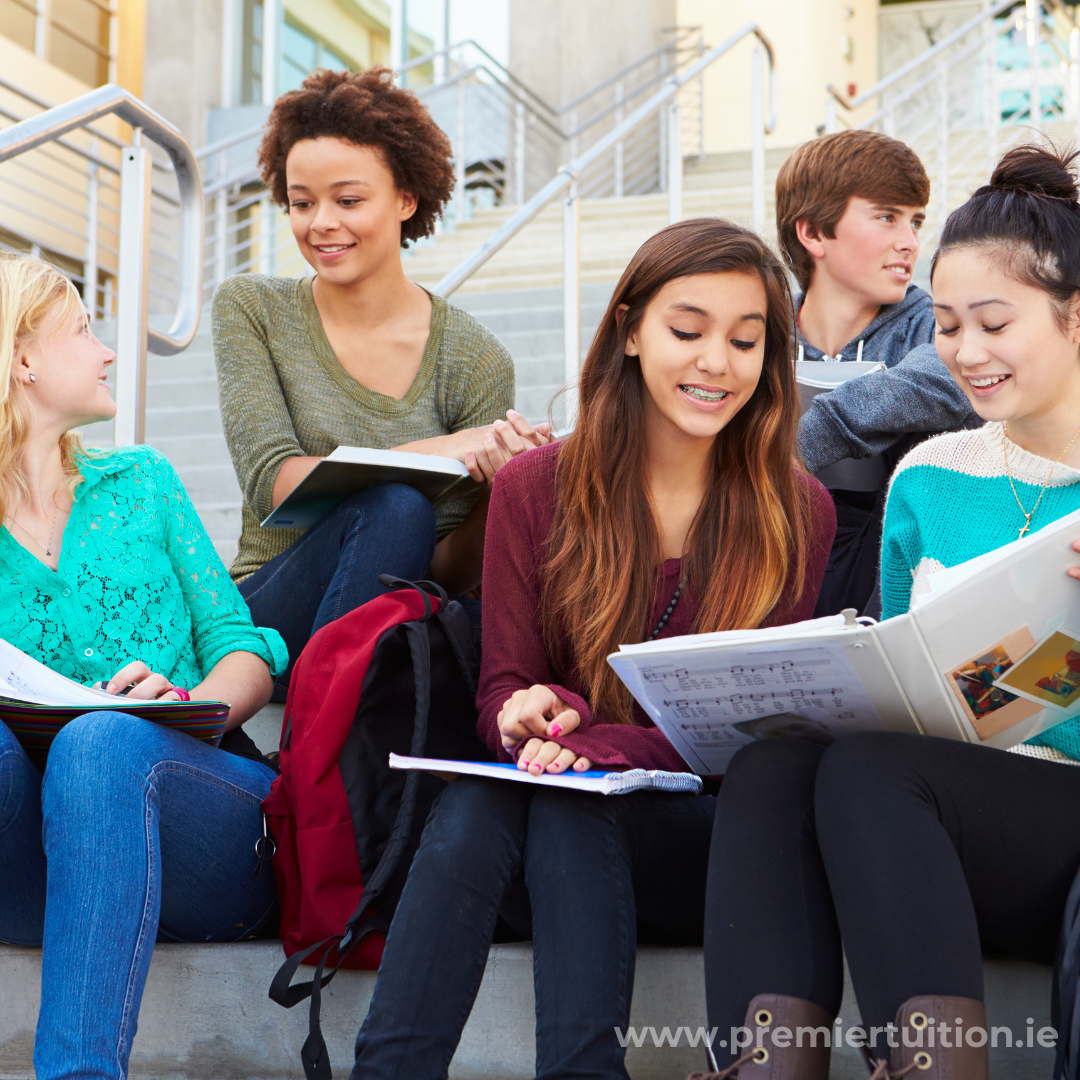 A group of students studying a set of free trigonometry notes for ordinary level leaving cert maths