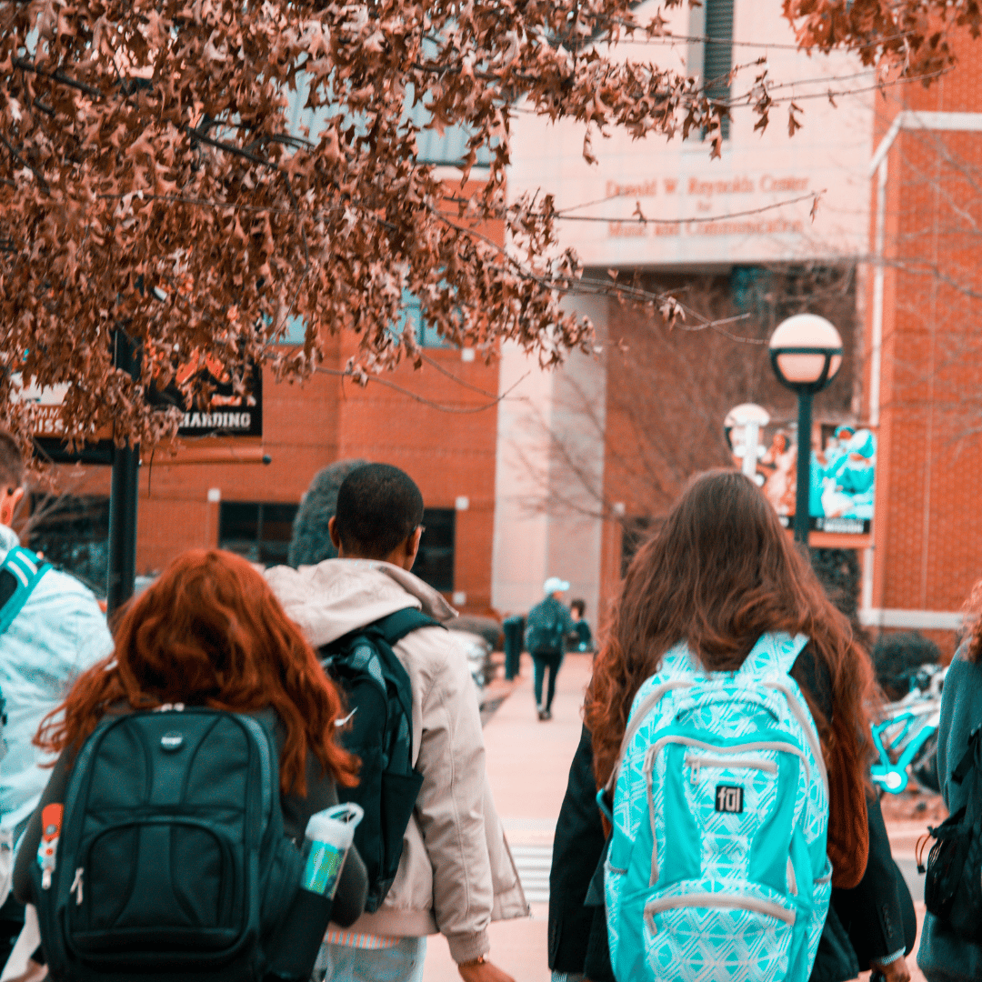 A group of students walking with backpacks to get Leaving Cert French Grinds